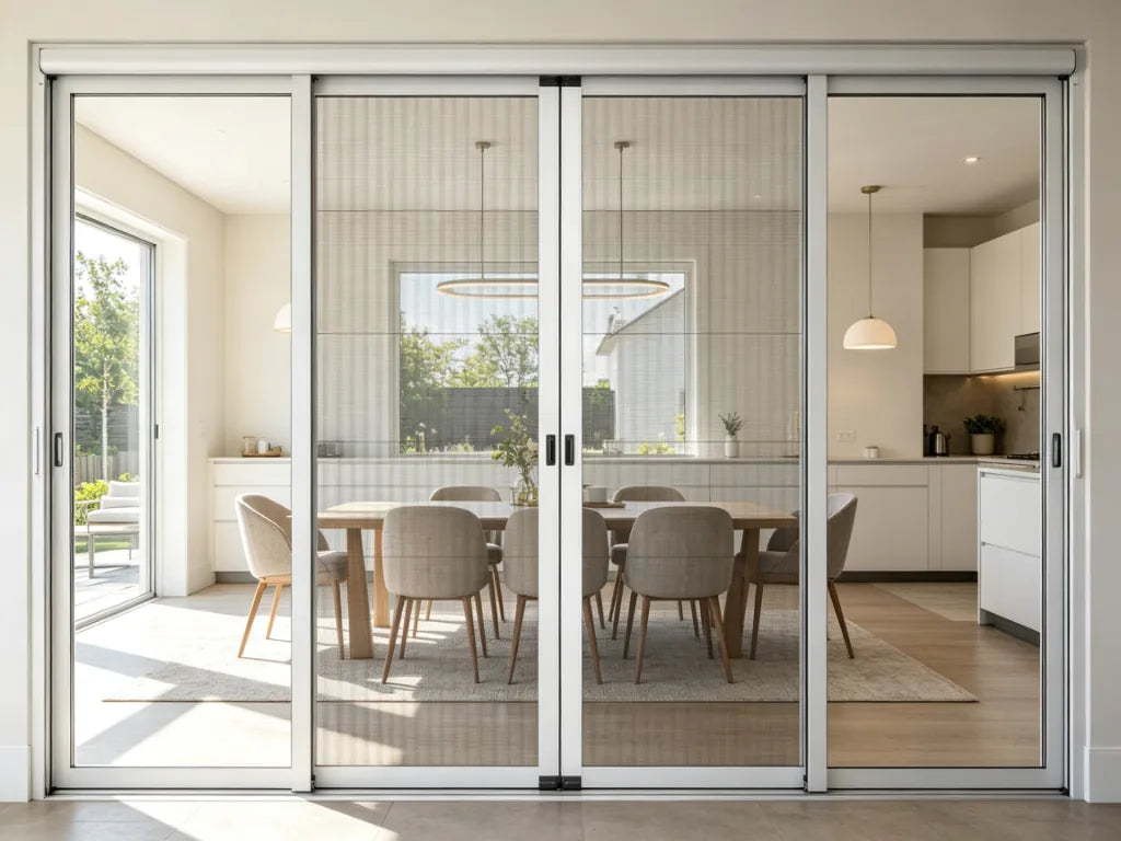 Double retractable roller insect screen for French doors