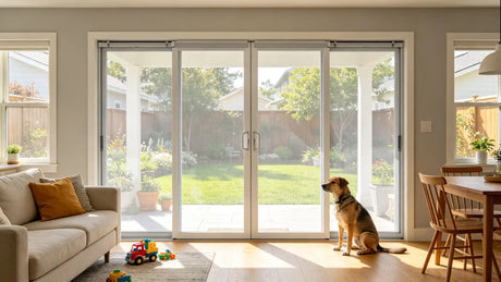 Pet friendly retractable screen door in a family home