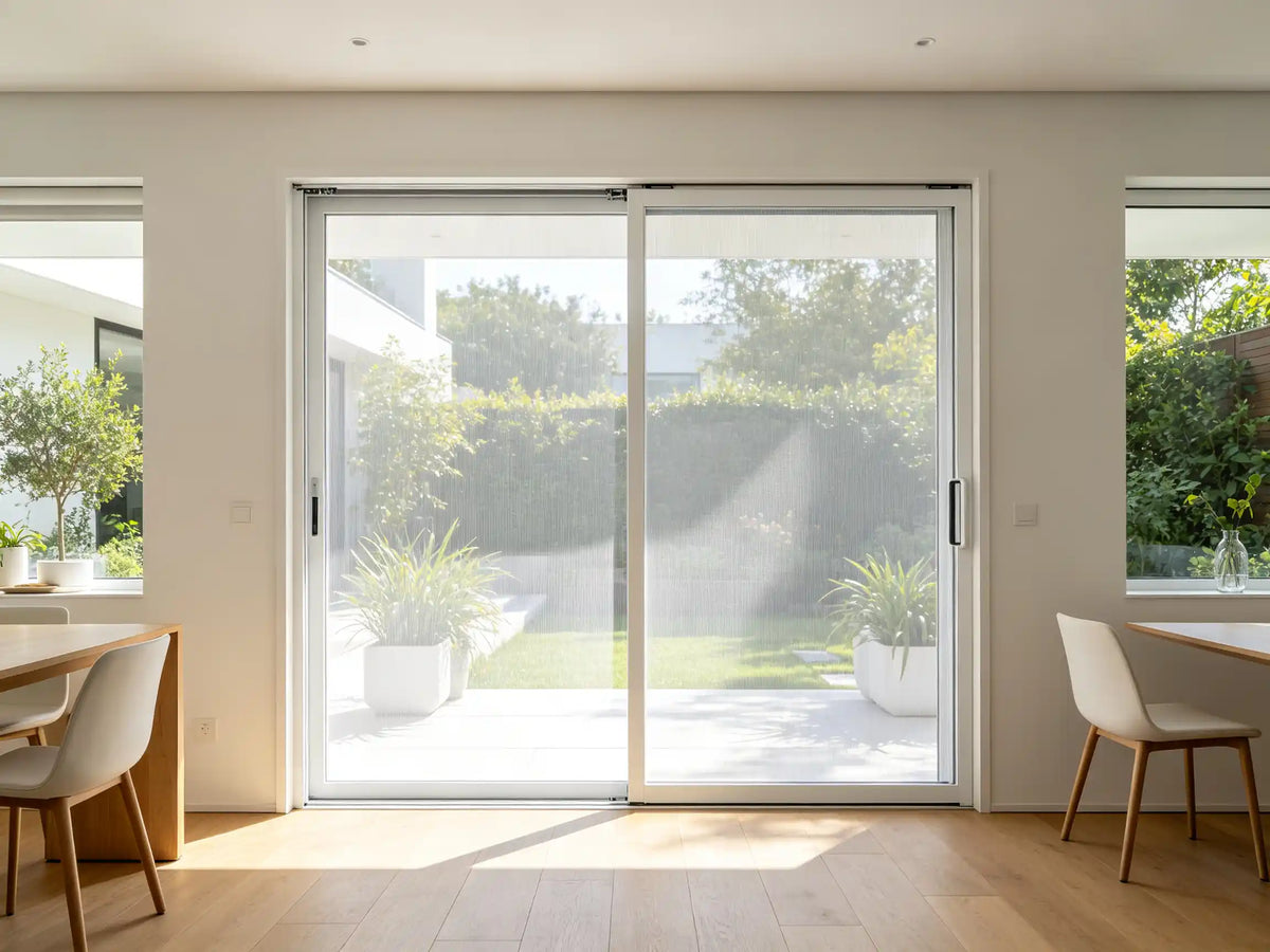 Retractable screen door installed on a modern home entry