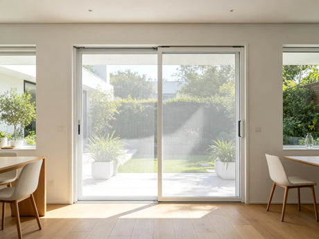 Retractable screen door installed on a modern home entry