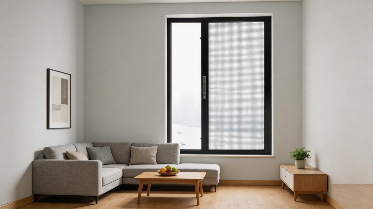 Sliding pull across roller insect screen for windows